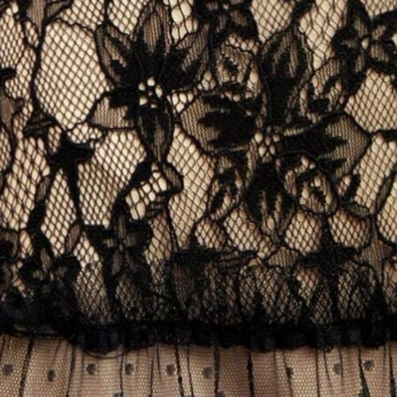 Luxe Black Floral Lace Dot Plunging Neck Party Evening Dress - Picture 3 of 5